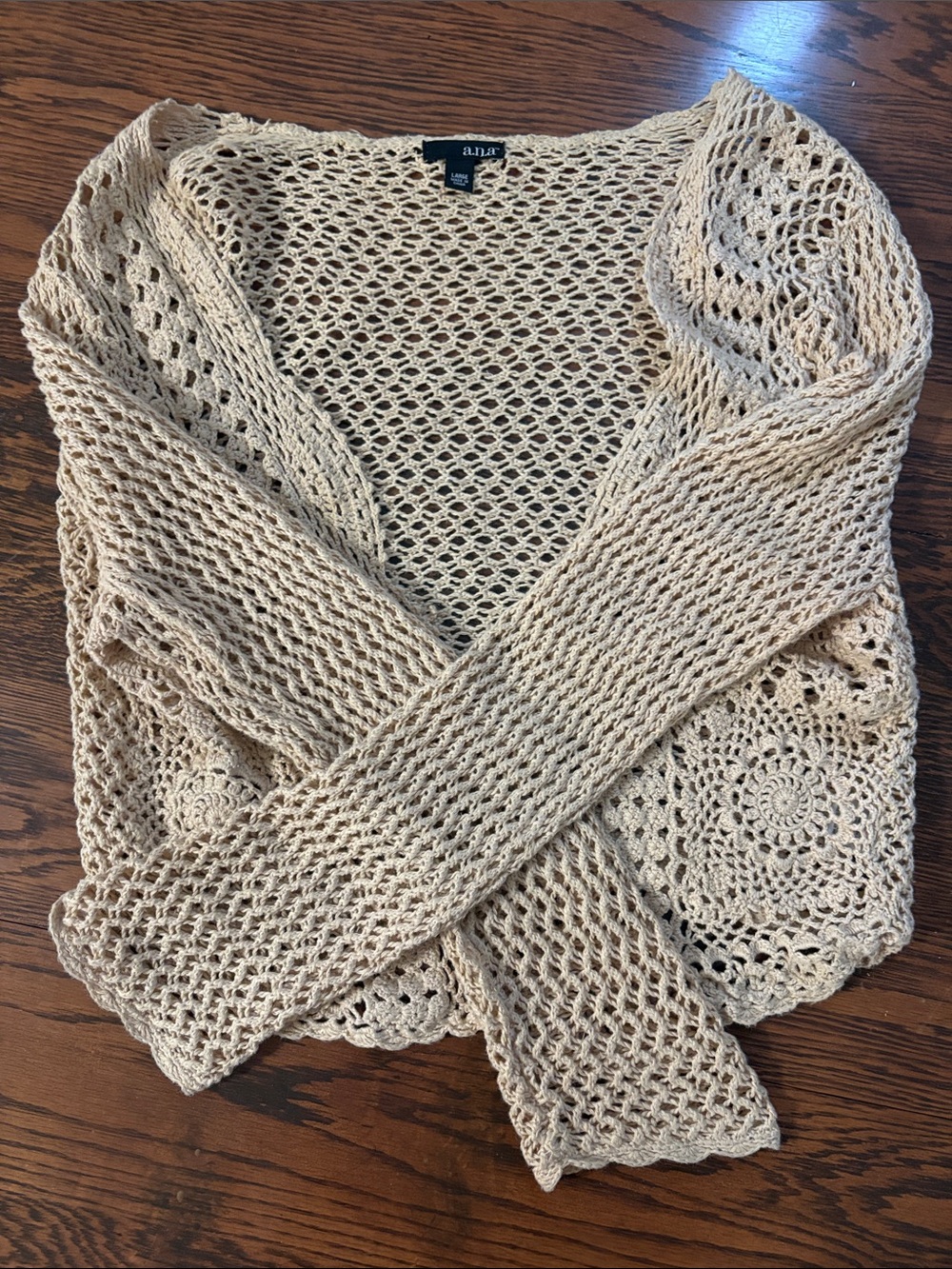 a.n.a Beige Crochet Open-Front Cardigan - Picture 2 of 9